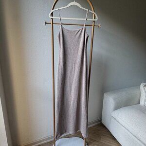 H&M Ribbed Knit Slip Midi Dress in Taupe / Mauve Beige